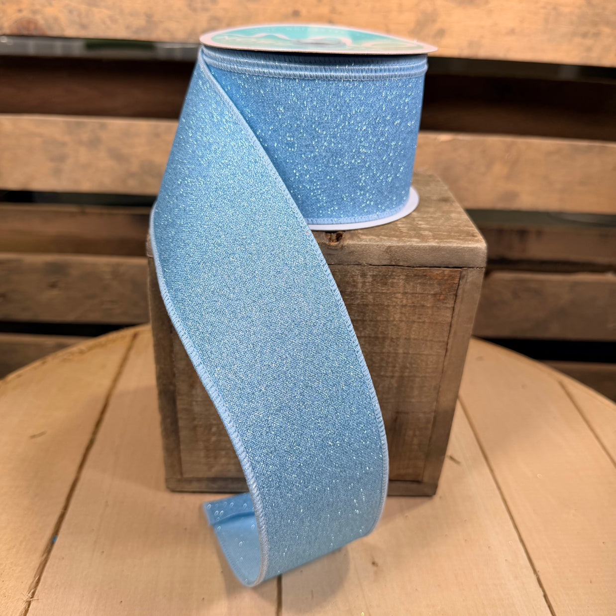 2.5" x 10Y Pale blue fine glitter Wired Ribbon - RGE1381H1