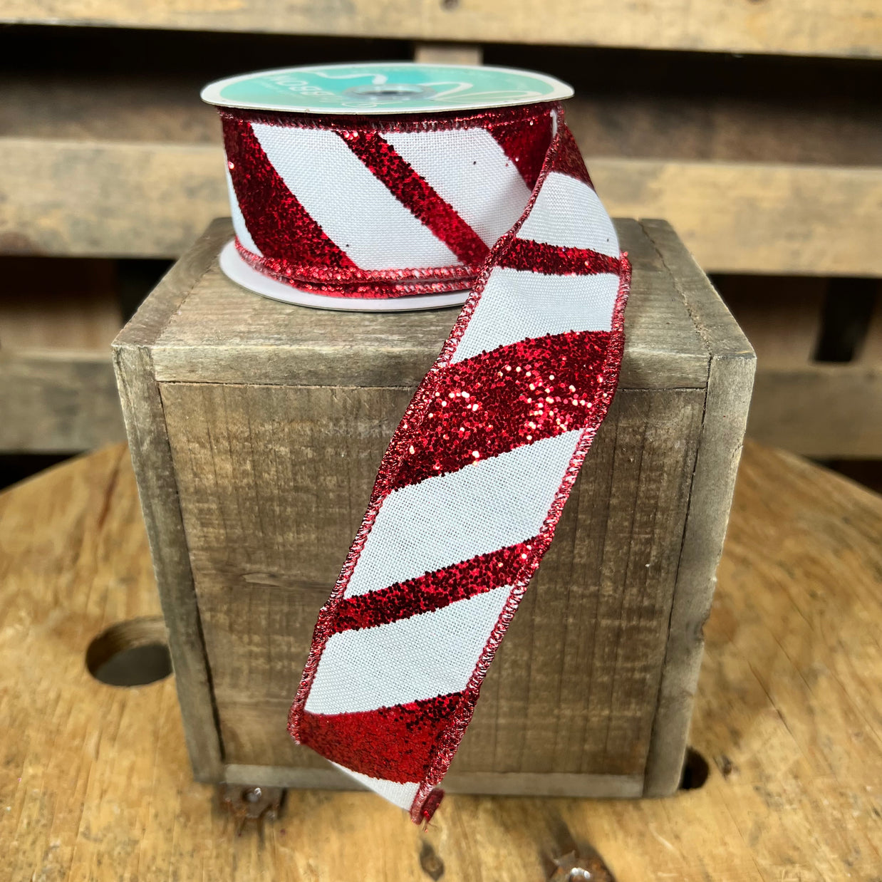 1.5"X10YD glitter peppermint stripe Wired Ribbon - RGA150227