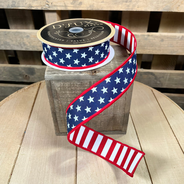 1.5” x 10yd  Stars and Stripes double sided Wired Ribbon - LX311419