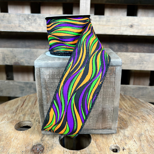 2.5"X10YD halloween wavy stripe Wired Ribbon - RGF1937RW