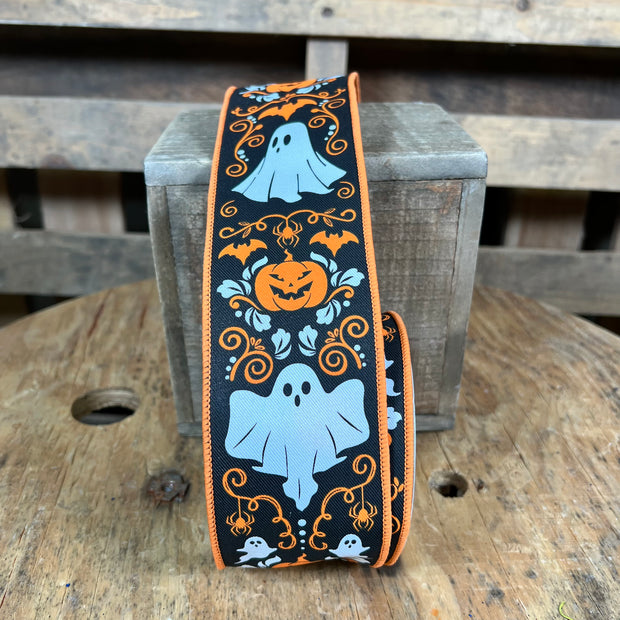 2.5"X10YD halloween ghosts Wired Ribbon - RGF1688GG
