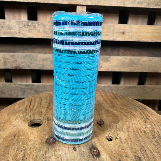 10" x 10Y Ice blue foil snowdrift boarder stripe mesh - RY8213FM
