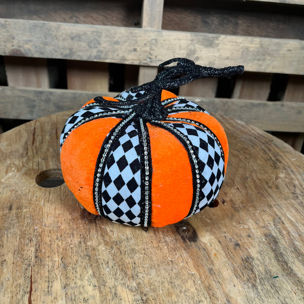 8 inch velvet harlequin rhinestone pumpkin - 56531BKWTOR