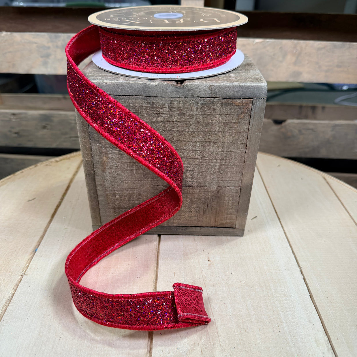 7/8" x 10Y Red glitter Deluxe Wired Ribbon - LX327024