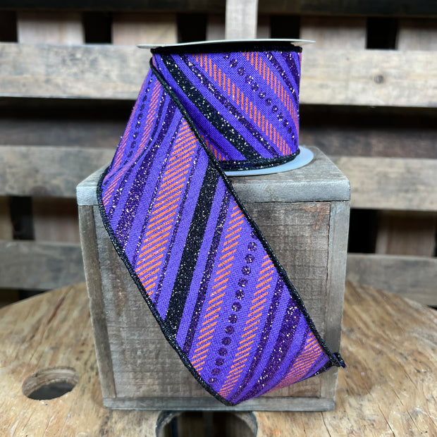 2.5"X10YD halloween glitter stripe Wired Ribbon - RGB130223
