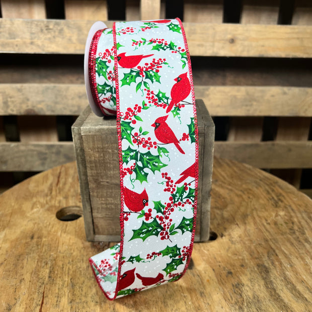 2.5 "X10YD Cardinal and Holly berry Wired Ribbon - RGE153127
