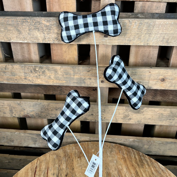 31"L CHECK FABRIC DOG BONE SPRAY - BLACK/WHITE - MN0174