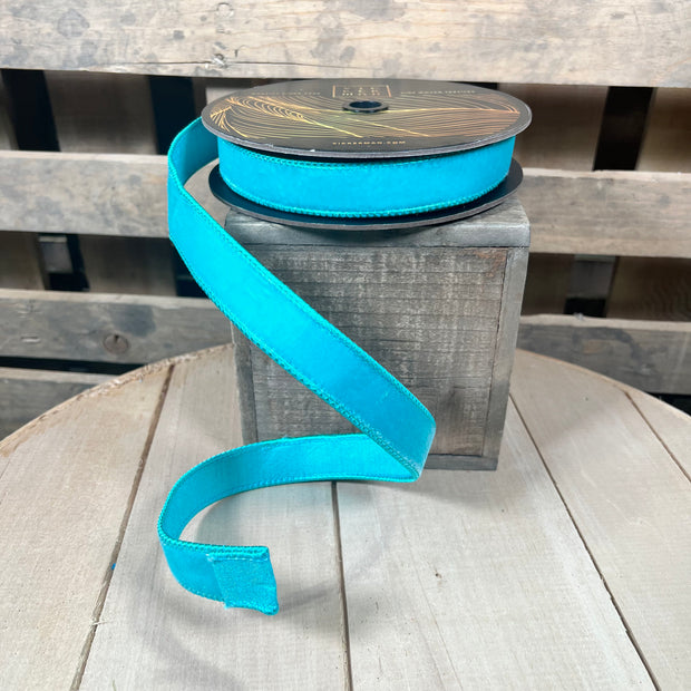 1” x 10y teal velvet designer ribbon - QK258644