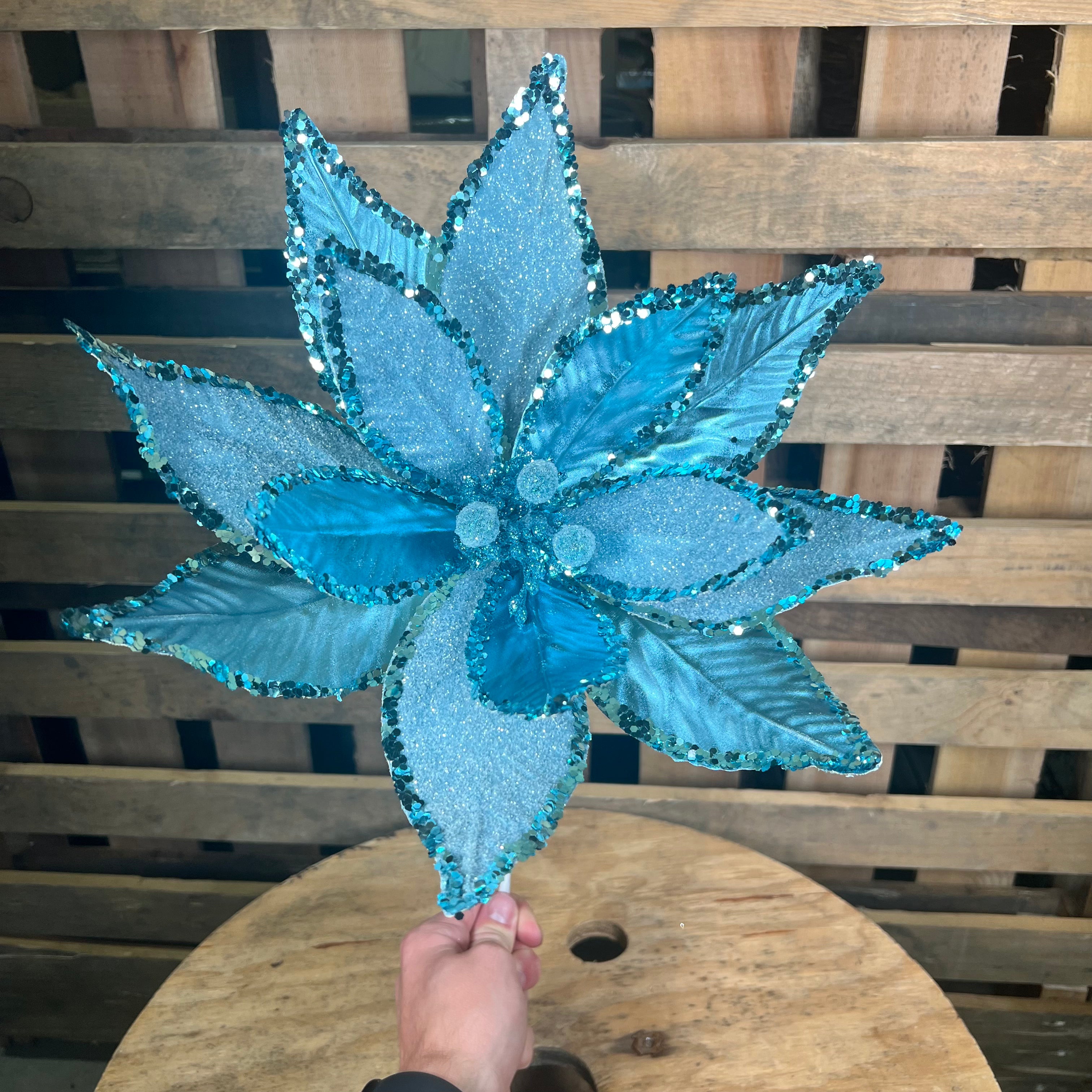 14” Blue Metallic poinsettia stem- 86325BL