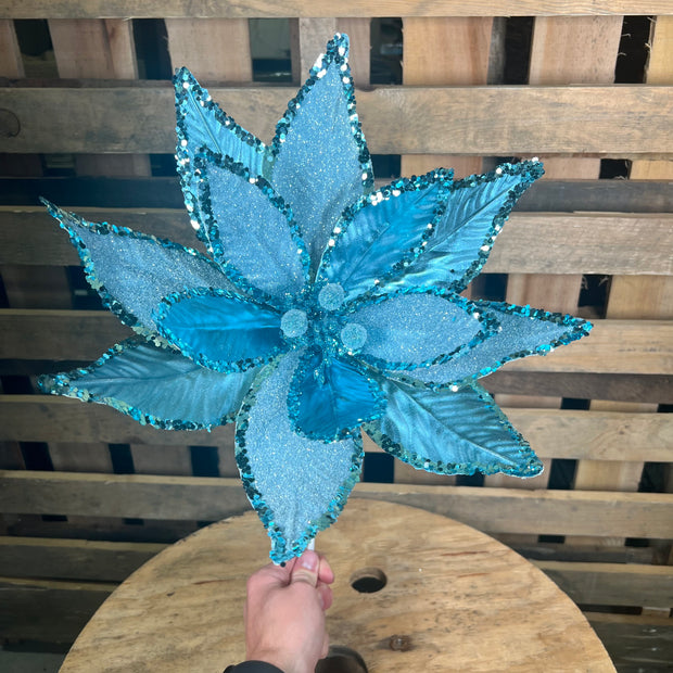 14” Blue Metallic poinsettia stem- 86325BL