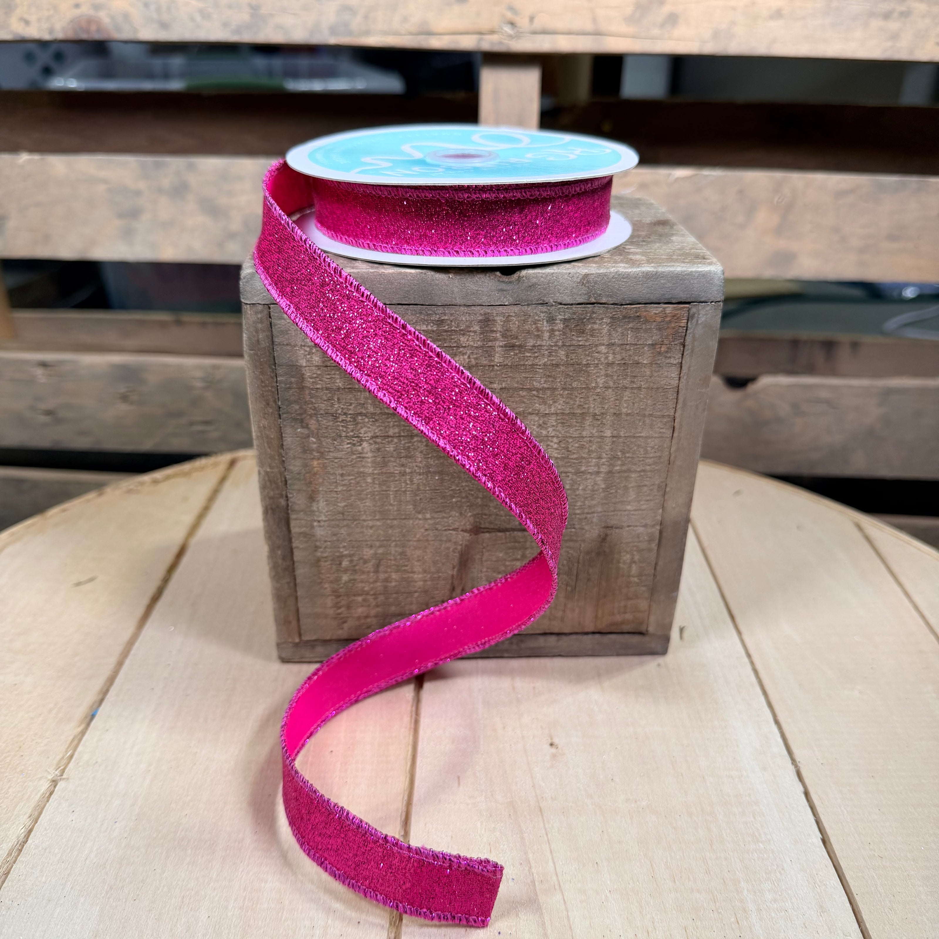 5/8” x 10Y Hot pink glitter Wired Ribbon - RGF108911