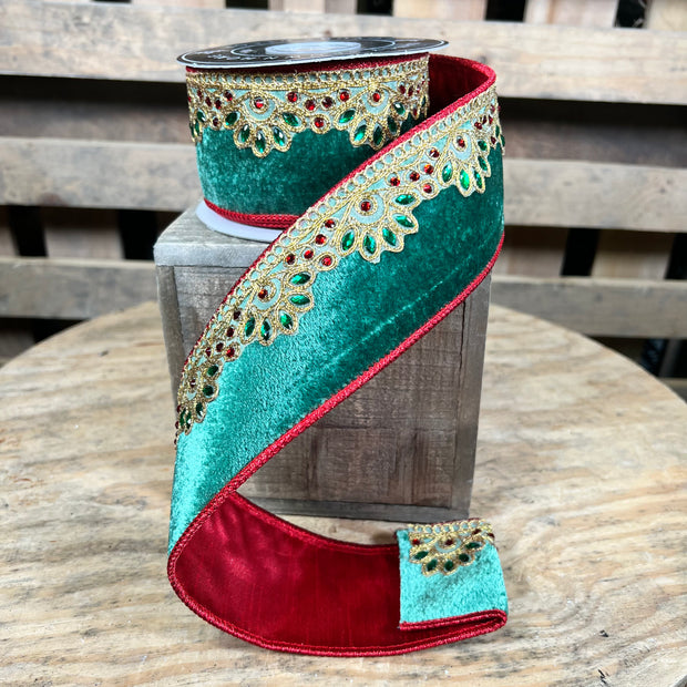 2.5" x 5y, Sheldon Velvet fused designer ribbon - 31-15956GR