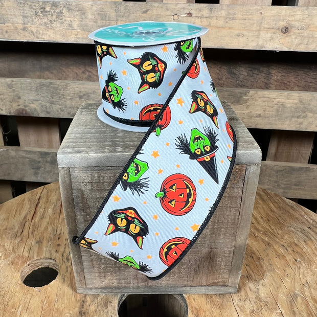 2.5 "X10YD vintage cat and witch Wired Ribbon - RGE182827