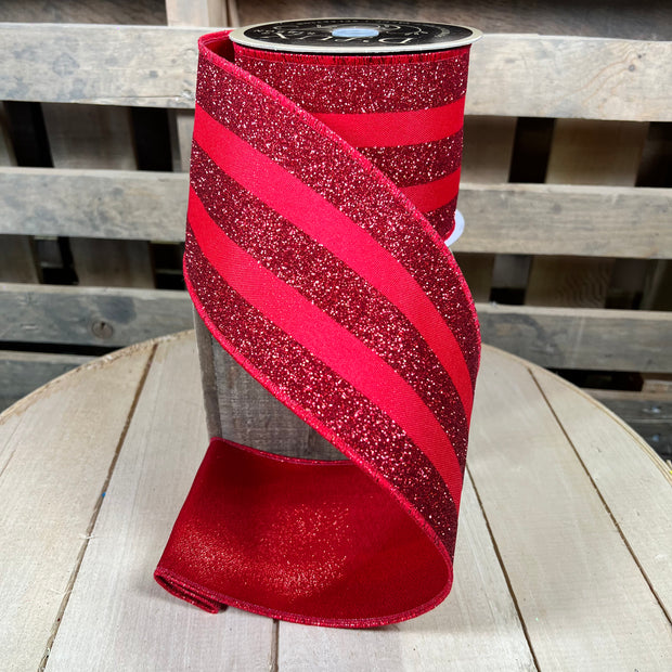 4” x 10yd red stripe designer ribbon - LX330424