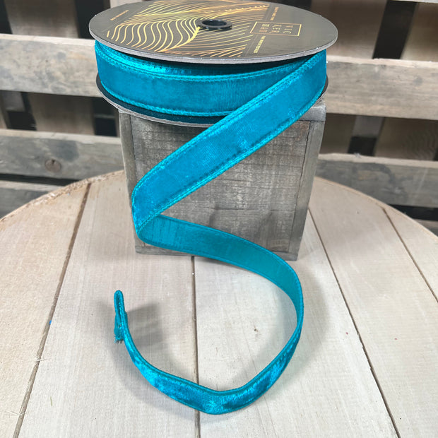 1” x 10y Dark teal velvet designer ribbon - QK258641