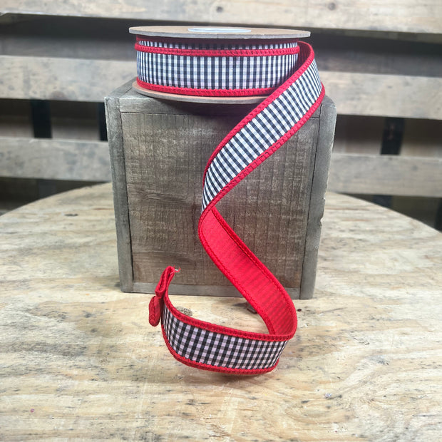1” x 10yd Black/White Mini Check w/ Red Backing- 6920W-030-25E