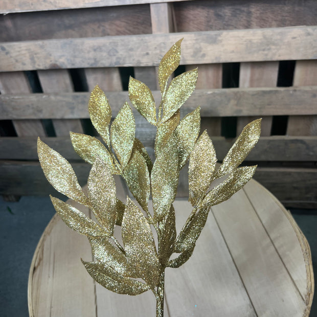 22" Gold Glitter BayLeaf Spray - L152908