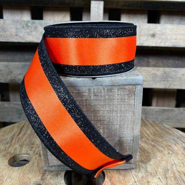 2.5” x 10yd orange and black stripe designer ribbon - LX3120P2