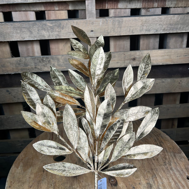 23 Inch matte gold bay leaf spray  - xs236908