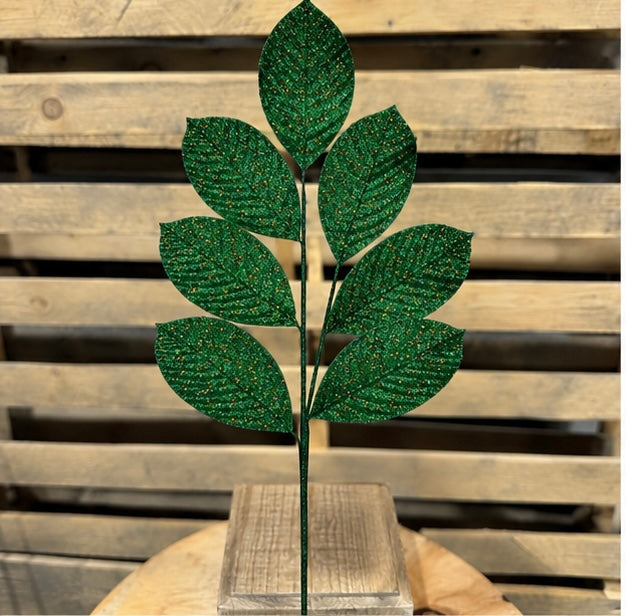 27" Green Glitter Leaf Spray Pick - 4 Pack - QG211953