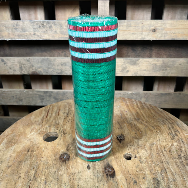 10" x 10Y Emerald green with Red and white foil boarder stripe fine weave mesh - RY5042C1
