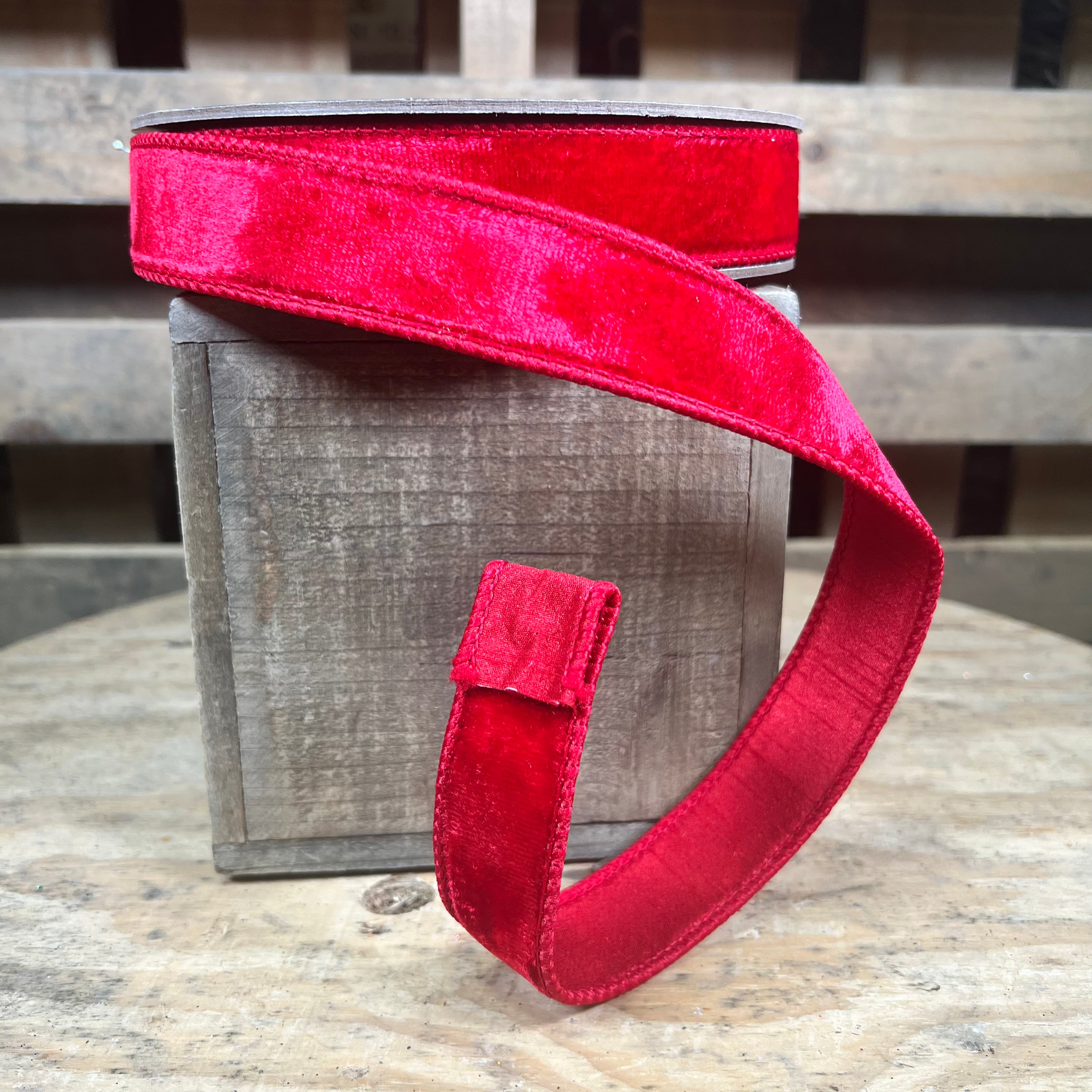 1” x 10y Red velvet designer ribbon - QK258603