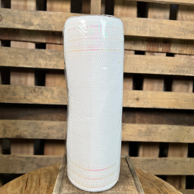10.25"X10YD TINSEL/FOIL WIDE BORDER MESH - WHITE/IRIDESCENT - RY850550
