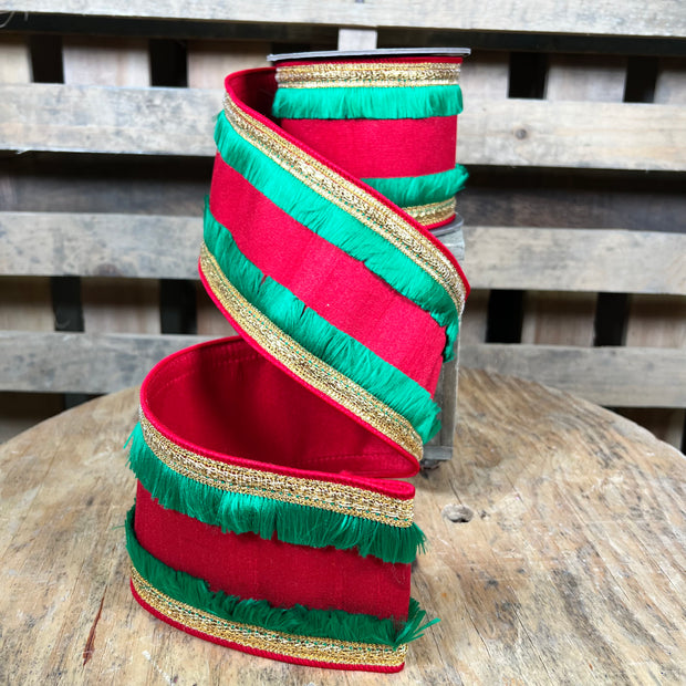 4” x 5yd Duplicate green trimming fringe deluxe Wired Ribbon - Designer ribbon - 94400W