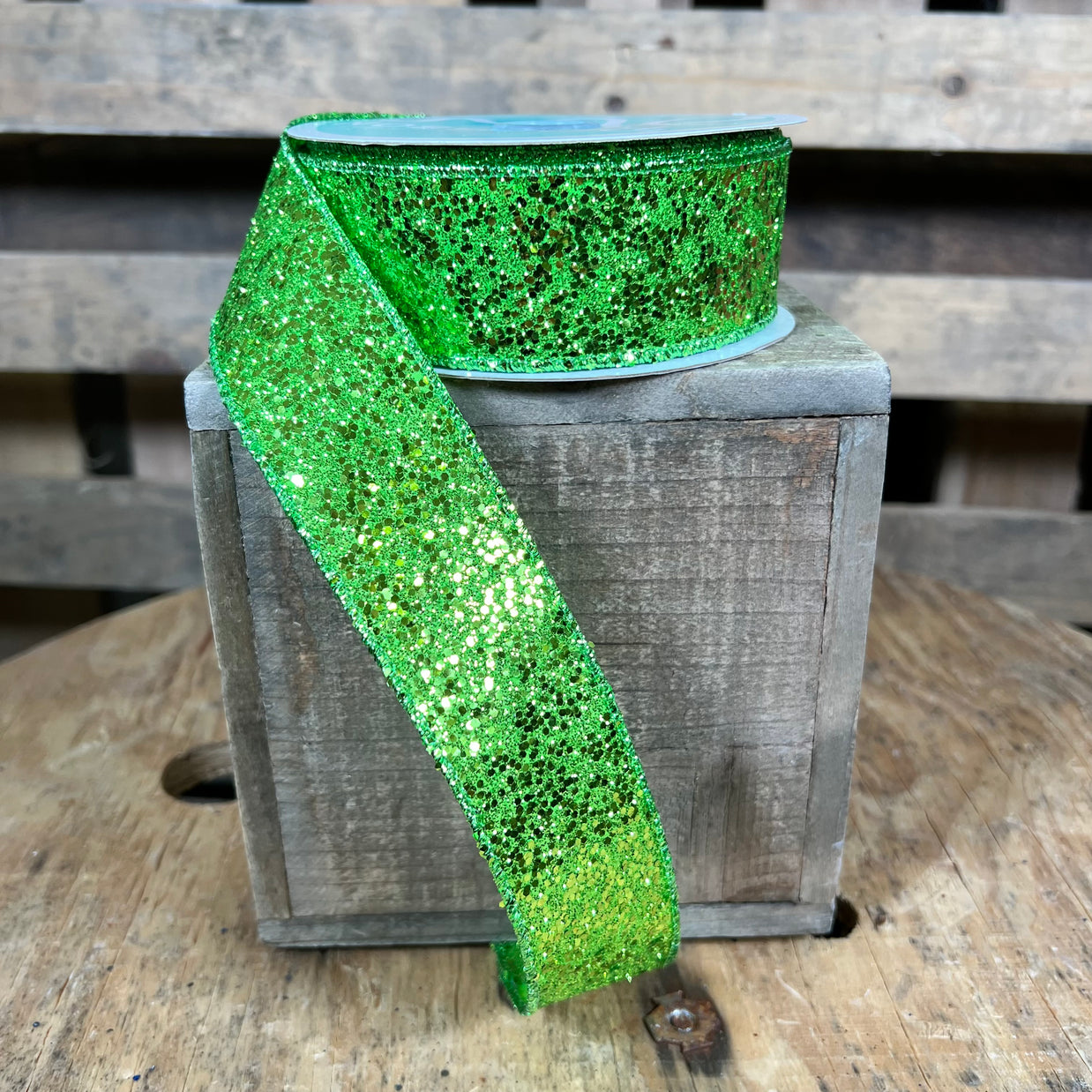 1.5"X10YD lime green glitter stripe Wired Ribbon - RGA130033