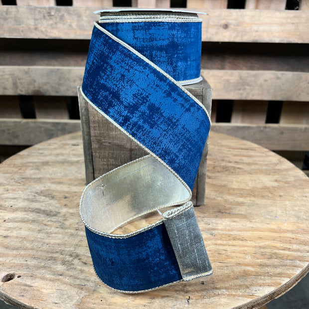 2.5” x 10yd Textured Navy Blue velvet designer ribbon - DCR21034
