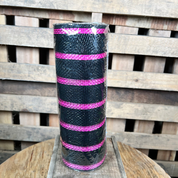 10" x 10Y hot pink and black stripe mesh - RE8903JX