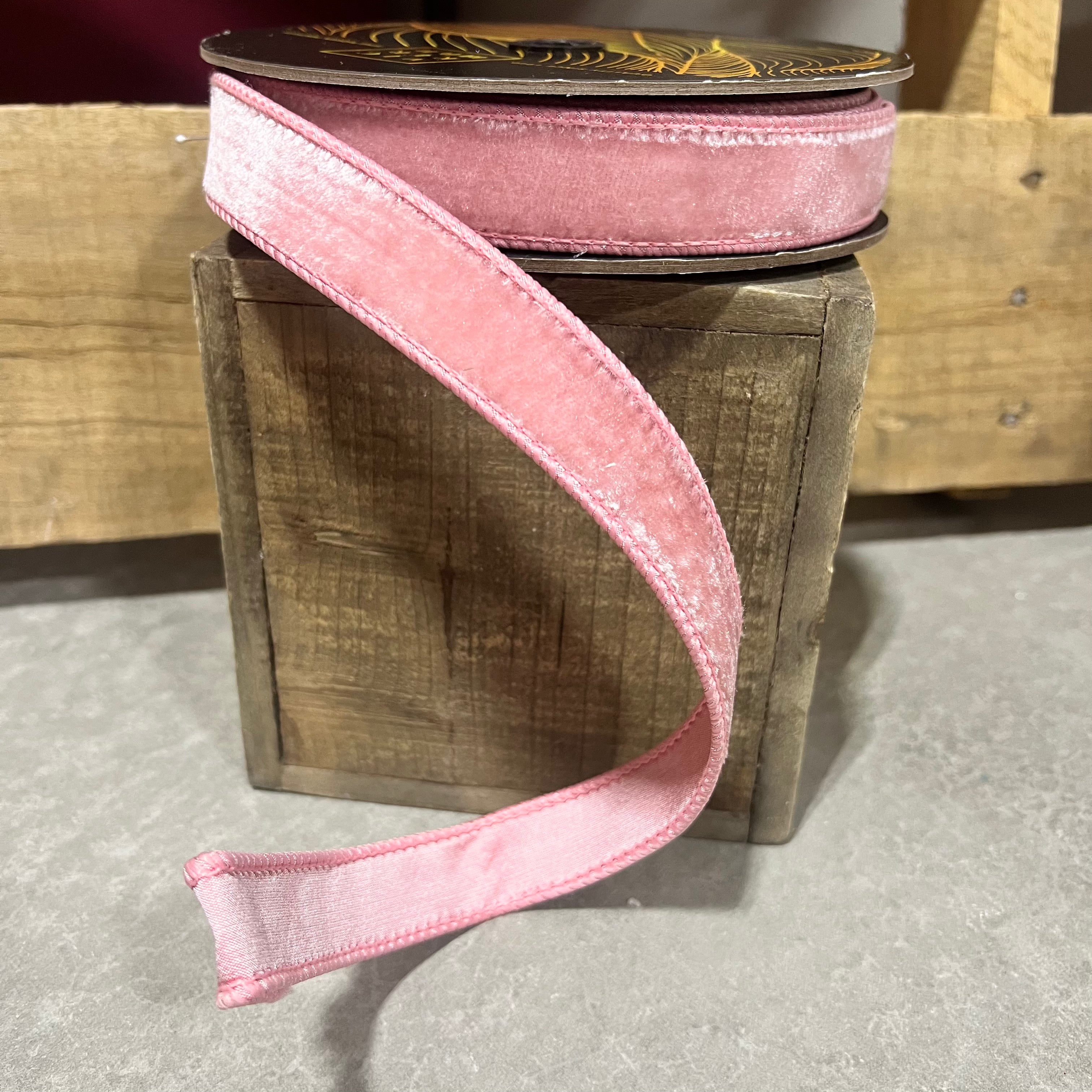1” x 10y Mauve pink velvet designer ribbon - QK258645