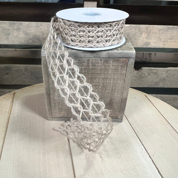 1.5" x 10Y natural hex open weave  Wired Ribbon - 47386-09-15
