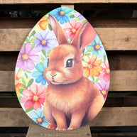 12” floral bunny Easter egg shaped sign - AP7430F4