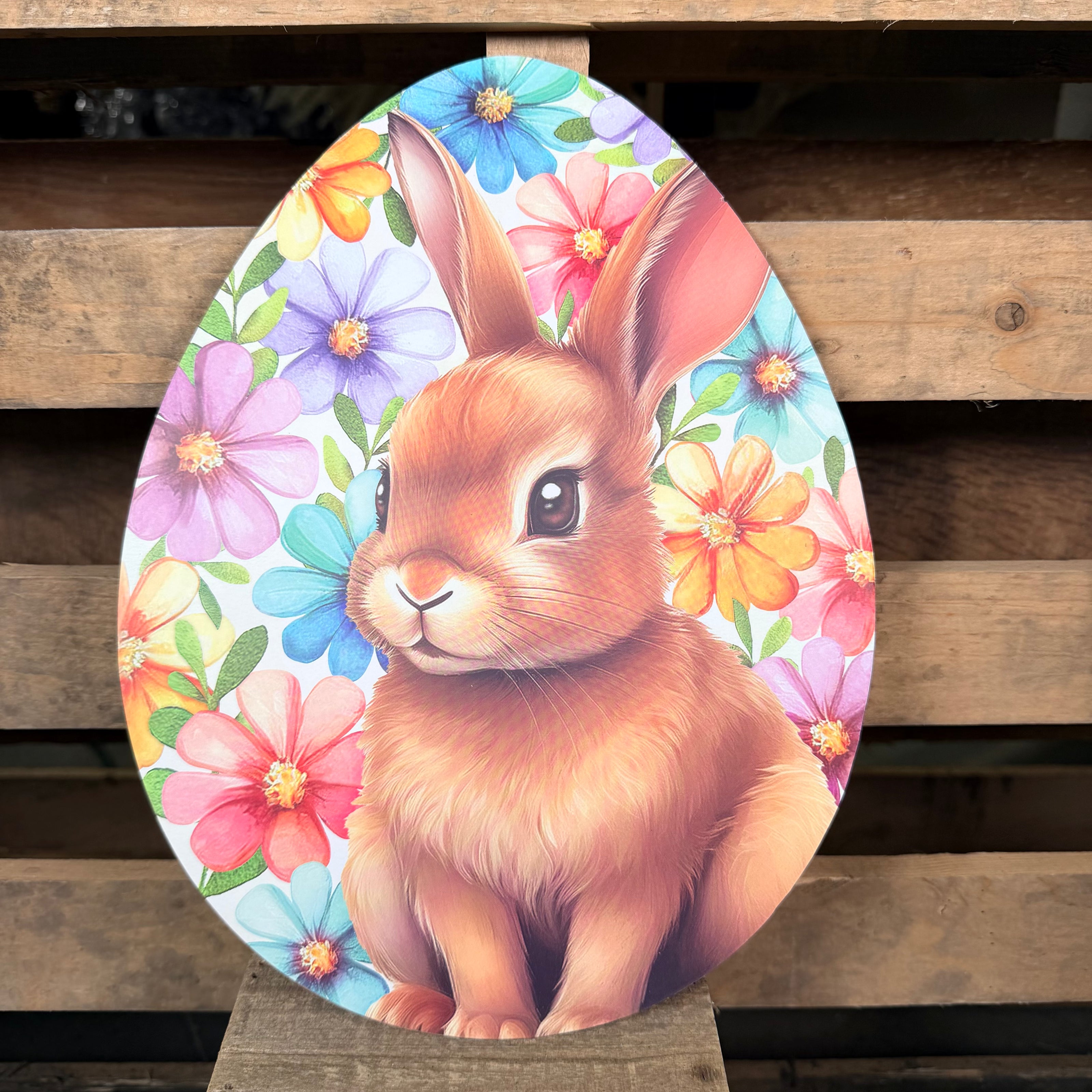 12” floral bunny Easter egg shaped sign - AP7430F4