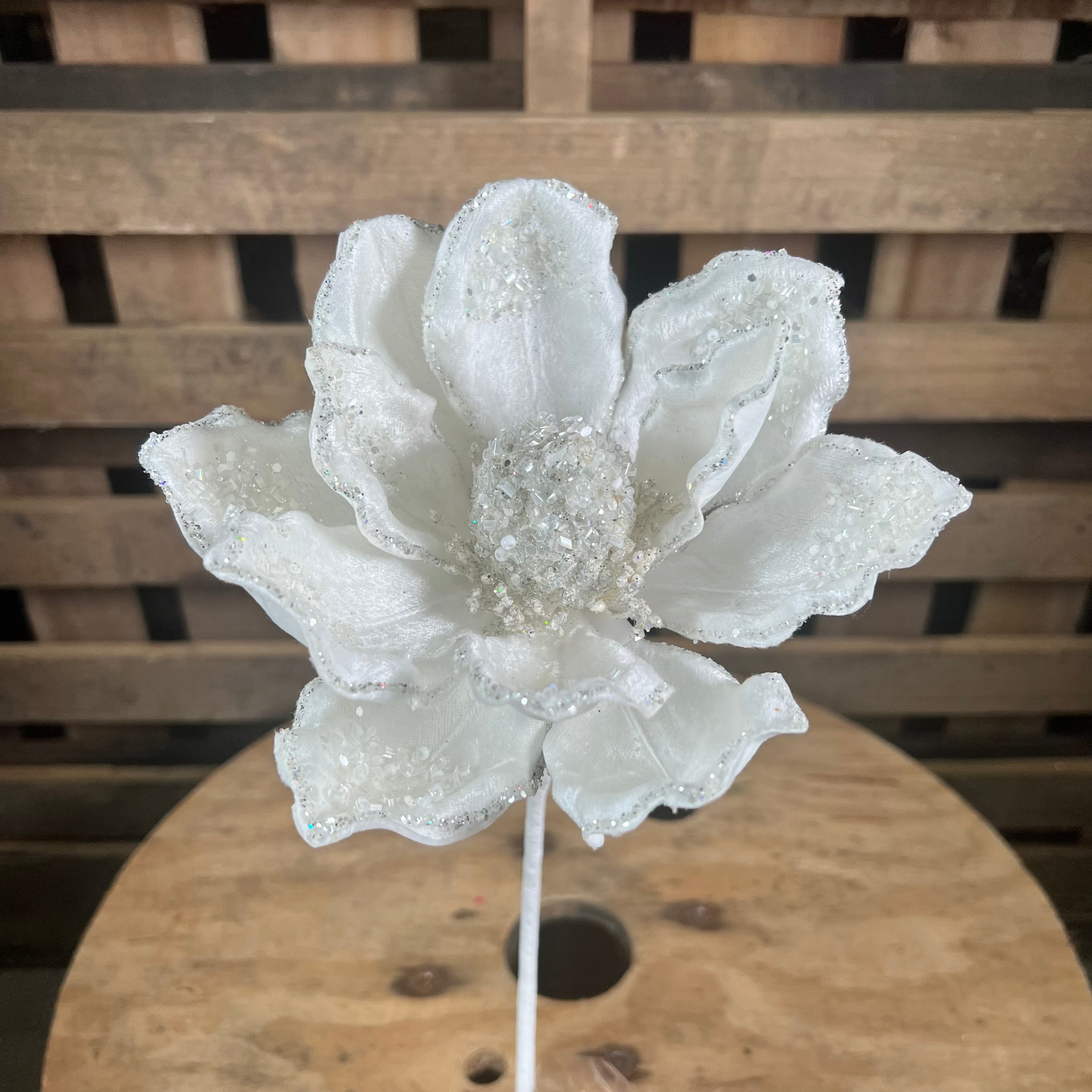 7” White icy magnolia stem - Nancy Brown Designer Brand - F18688