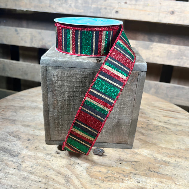 1.5”x 10yd Christmas black glitter stripe Wired Ribbon - RGF191202