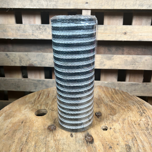 10" x 10Y black and white jute stripe mesh - RY800262