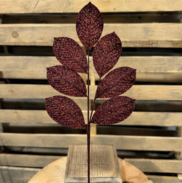 27" Mocha Glitter Leaf Spray Pick - 4 Pack - QG211916