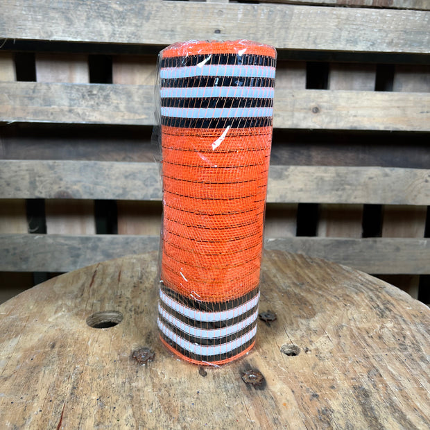 10"X10YD TINSEL FOIL BOARDER STRIPE  MESH - ORANGE and BLACK - RY8515FN