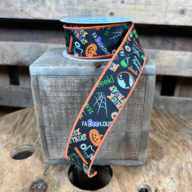 1.5"X10YD halloween words Wired Ribbon - RGF1304YR