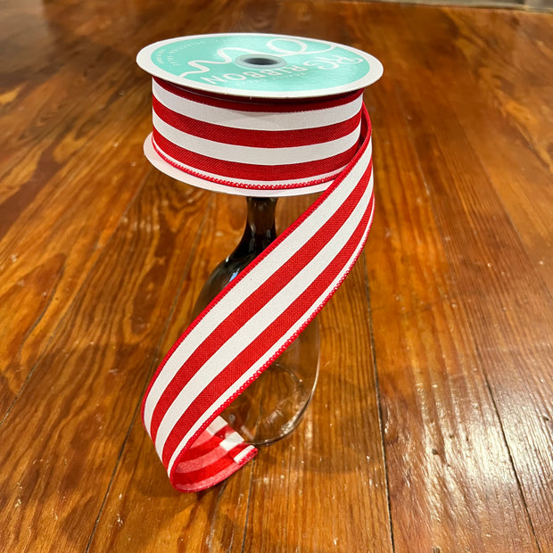 1.5" x 10Y red cabana stripe Wired Ribbon, wreath making supplies, summer ribbon, everyday ribbon, RGC156524