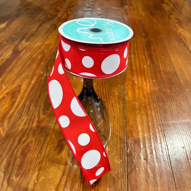 1.5" x 10Y red dot Wired Ribbon, wreath making supplies -  RGB114824