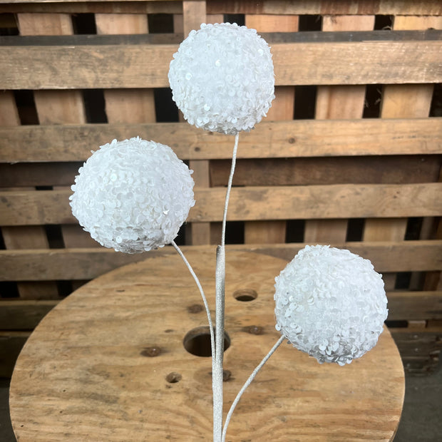 26” H White Sequin Triple Ball Spray - RPQ254111