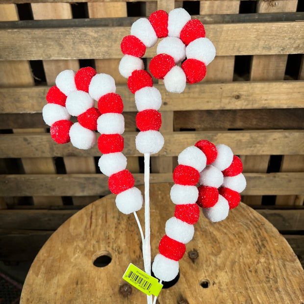 28 Inch red and white pompom swirl pick - 85469RDWT