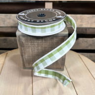 1” by 10y Green gingham Wired Ribbon - Nancy Brown Home - 26-1046A