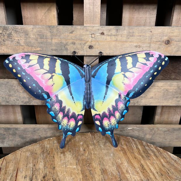 13.5"L METAL EMBOSSED BUTTERFLY SIGN - BLUE/PINK/YELLOW/BLACK - MD1363H1
