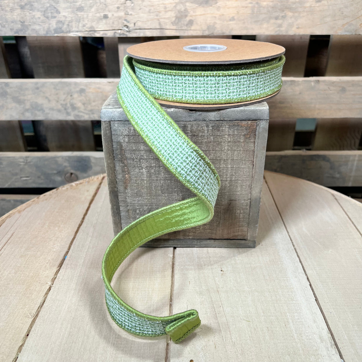 1" by 10Y green woven wired ribbon - 9124W-563-25E