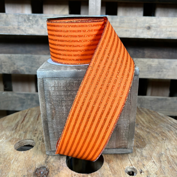 2.5"X10YD orange halloween glitter stripe Wired Ribbon - RGF197120