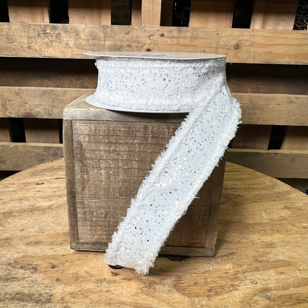 1.5”x 10yd white glitter drift edge Wired Ribbon - RG898727